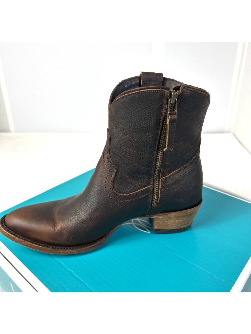 Lane Plain Jane Booties Women 9.5 Leather Western Ankle Boots Cognac Brown NEW